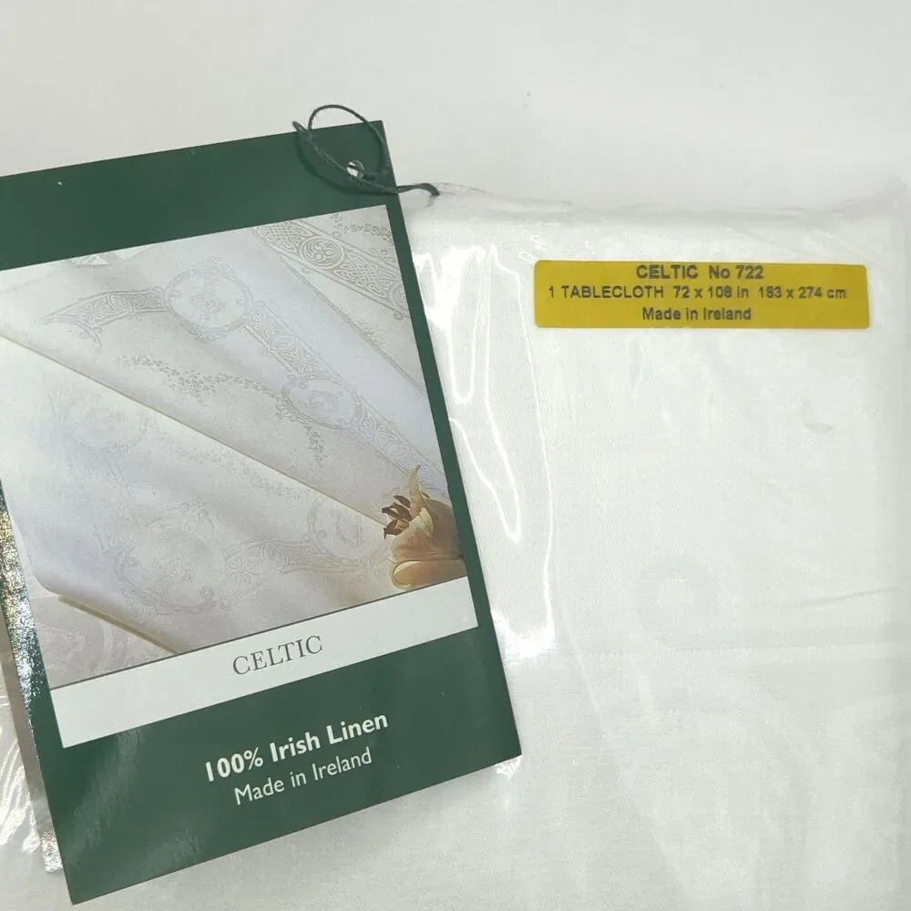 Fingal 72 x 108 inch Irish Linen Tablecloth Celtic Pattern #722 Unopened NOS